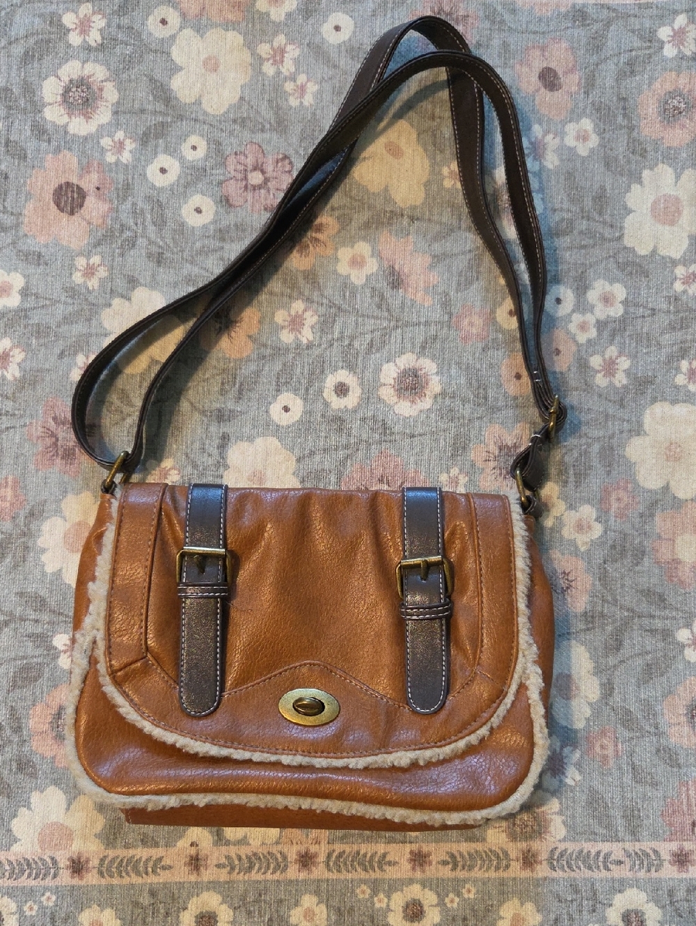 Avon Brown Faux-Leather Crossbody Bag with Dark Brown Trim